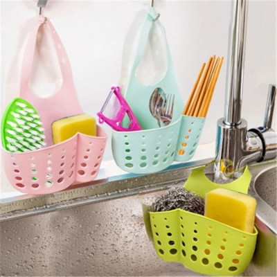 Faucet Sponge Draining Rack Hanging Adjustable Button Type Hanging Bag Sink Hanging Storage Basket Kitchen Storage Rack