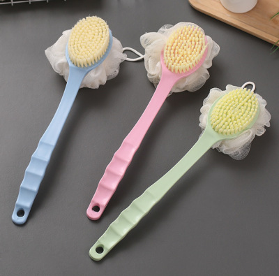 Double-Sided Stripe Bath Ball Long Handle Bath Brush Two-in-One Bath Brush Soft Hair Massage Bath Brush Bath Brush Manufacturer