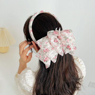 Korean Style New Headwear Chiffon Printed Bow Barrettes Sweet Beauty Head Sponge Headband Women's Hair Accessories F939