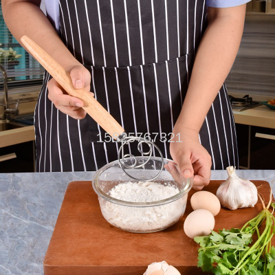 Baking Tool Wooden Handle Coil Stirring Rolling Pin Flour Dough Mixer Spot Stainless Steel Egg-Whisk Dough Mixer