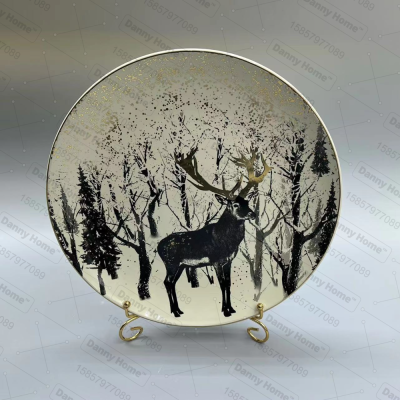 Plate Ceramic Plate Plate Hotel Tray Christmas Series Plate Deer Plate Advanced Plate Household Plate