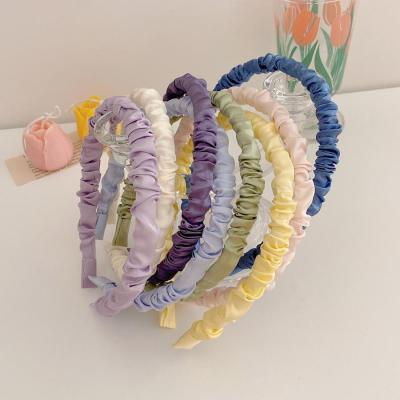 Summer Ins Headband Korean Style Fabric Solid Color Headband Satin Pleated Headband Hair Accessories Face Wash Hair Bands Women