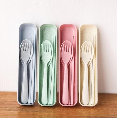 Factory Creative Wheat Straw Tableware Three-Piece Set Spoon Fork Chopsticks Children's Travel Portable Set Gift