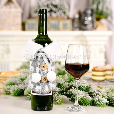 New Christmas Decoration Christmas Bottle Cover White Lapel Imitation Linen Printed Wine Bottle Cover Decoration