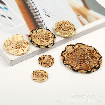 Korean Hot Online Creative Hat Geometric Handmade Bamboo Rattan Woven Earrings Pendant DIY Ornament Accessories