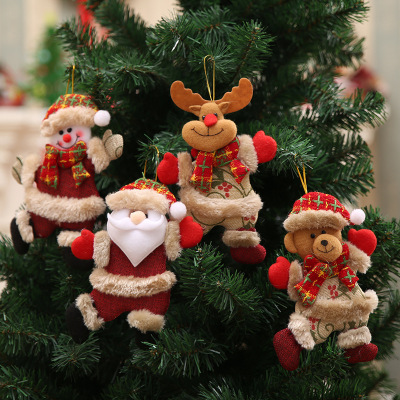 Christmas Tree Accessories Christmas Little Doll Dancing Old Man Snowman Deer Bear Fabric Doll Small Pendant Gift Wholesale