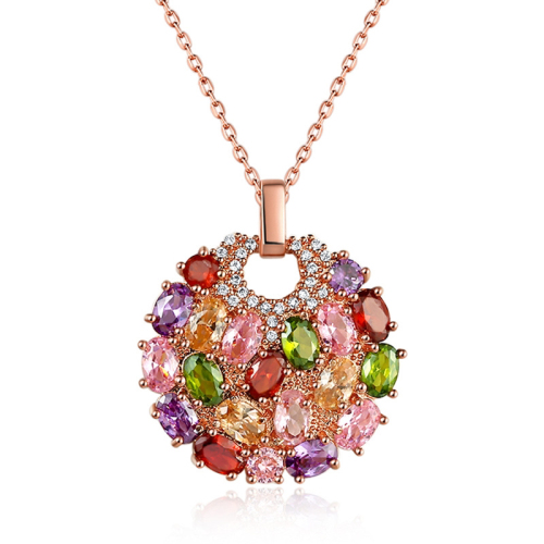 european and american style ornament flower full moon colorful lady necklace colorful zircon color matching necklace