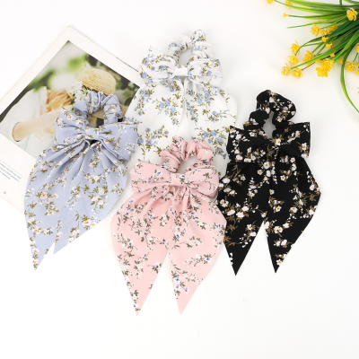 Internet-Famous and Vintage Ribbon Headband Bow Floral Large Intestine Hair Band Female Hair Rope Mori Temperament Rubber Band All-Match Headdress