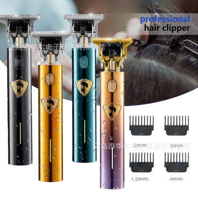 Cross-Border Hot Selling Hair Clipper Metal Body Gradient Color USB Oil Filling Head Electric Hair Cutter Fast Charge Waterproof Engraving Razor
