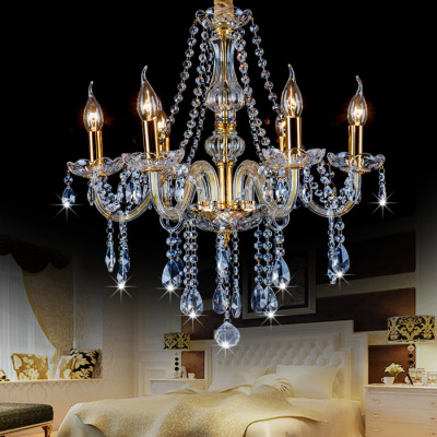 Gold Transparent 6-Head Crystal Chandelier Candle Chandelier European Lamp in the Living Room Restaurant Glass 8-Head Droplight 10-Head 12-Head