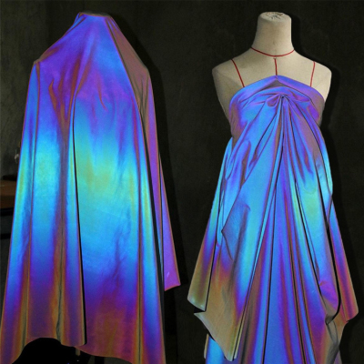 Manufacturer colorful four-sided elastic reflective fabric colorful strip reflective holographic fabric clothing swimsui