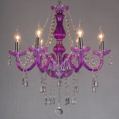 6-Head Purple Crystal Chandelier Candle Light Glass Lamp Hotel Guest Room Main Hotel KTV Private Room Exhibition Hall and Other Places