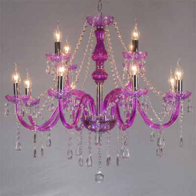 8+4 Double Purple Crystal 12-Burner Ceiling Lamp Candle Light Suitable for Living Room Bedroom Dining Room Hotel Rooms, Etc.