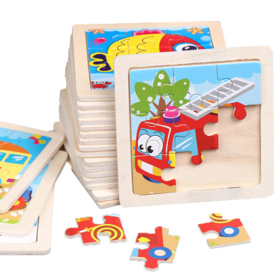 9 Pieces Wooden Children's Puzzle Toys Early Childhood Educational Cartoon Animal Transportation Tools Cognition Puzzle Wholesale