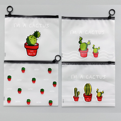 Cartoon Cactus Zipper PVC File Bag Student Transparent Waterproof Buggy Bag Office Stationery Information Bag