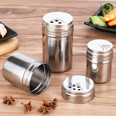 Stainless Steel Home Seasoning Can Outdoor Barbecue Tools Pepper Spice Jar Porous Rotating Cover Toothpick Holder