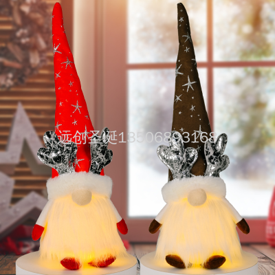 New Christmas Decoration Christmas Doll with Lights Christmas Antler Hat Glowing Rudolf Faceless Doll Sitting Posture