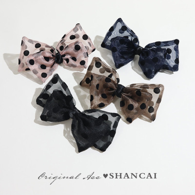 Korean Dongdaemun New Bow Polka Dot Spring Clip Top Clip Ponytail Clip Headdress Hairpin Sweet Mori Women