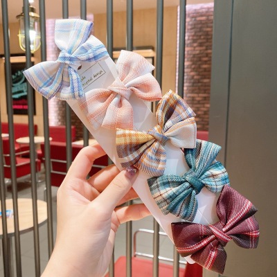 Japanese Style Lolita Girl JK Uniform Style Bow Barrettes Fabric Plaid Hairpin Small Fresh Clip Hair Accessories