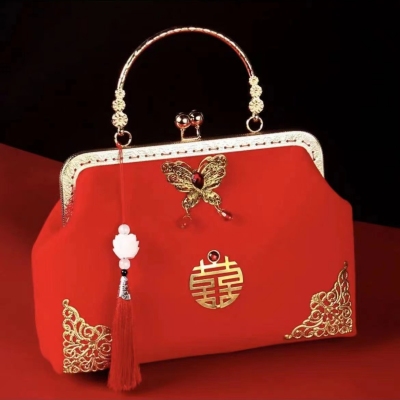 Wedding Bag Bride Clutch Red New Style Fabric Gift Bag Portable Wedding Creative Retro Chinese Style