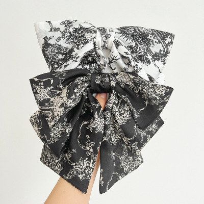 Barrettes Printing Fabric Korean Fashion New Bow Headdress Women's Ponytail Head Clip E239