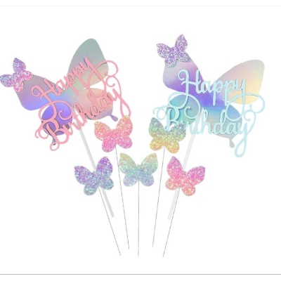 Cake Decoration Birthday Butterfly Color Printing Gradient Silver Variety Butterfly Cake Decorative Flag