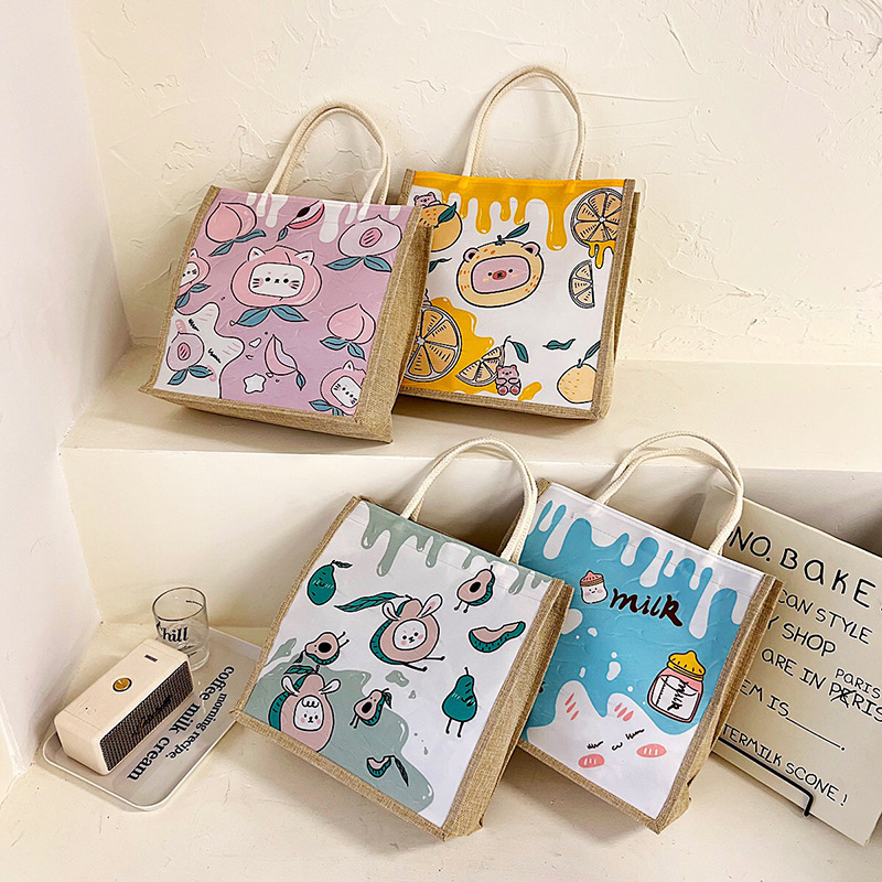 新款小清新可爱卡通手提袋日系简约文艺少女购物袋学生上课手拎袋
