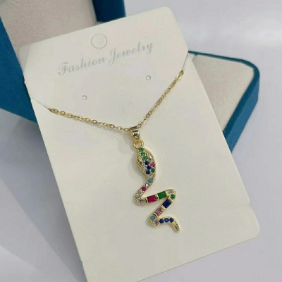 European and American Amazon Hot Selling Product Color Micro-Inlaid Copper Zircon Snake Necklace Pendant
