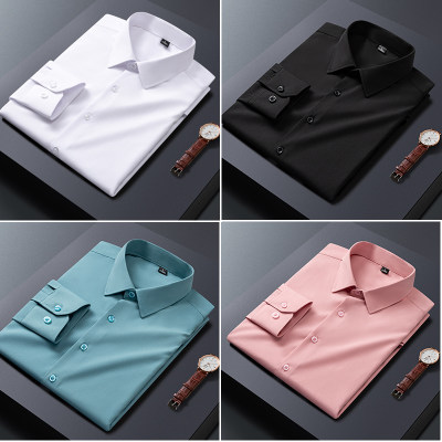Men's Long-Sleeved Shirt Men's 2022 Autumn and Winter Blue Business Wear Slim Solid Color Business Shirt Men's Blue Shirt