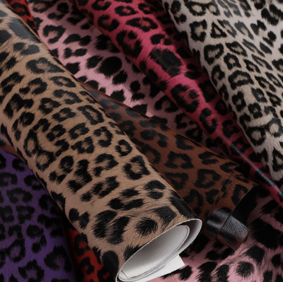 Vintage leopard print PU leather fashion luggage leather packaging fabric factory direct supply 0.9mm spun cotton velvet