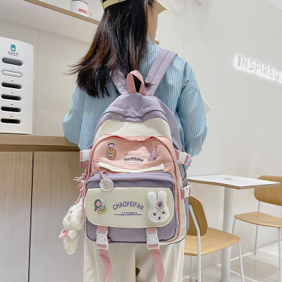 New Schoolbag Female High School Primary School Student Korean Backpack Large Capacity Ins Style Cute Cartoon Backpack Printing
