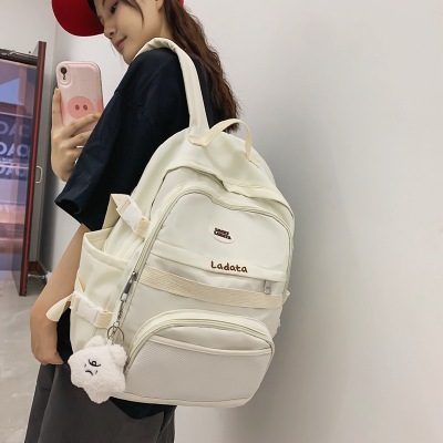 2022 New Korean Style Ins Junior and Middle School Students Backpack Female College Student Computer Simple All-Match Travel Bag Solid Color