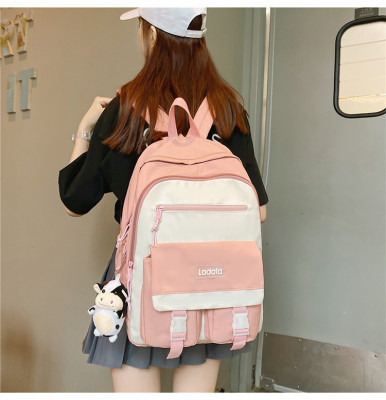 2022 New Korean Harajuku Junior High School Student Ins Large Capacity Backpack Mori Japanese Style Contrast Color Backpack Waterproof