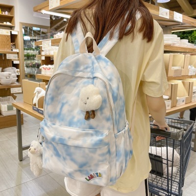 Japanese and Korean Trendy Gradient Tie-Dye Sky Backpack Female Junior High School Student College Students Bag Harajuku Style Casual Backpack