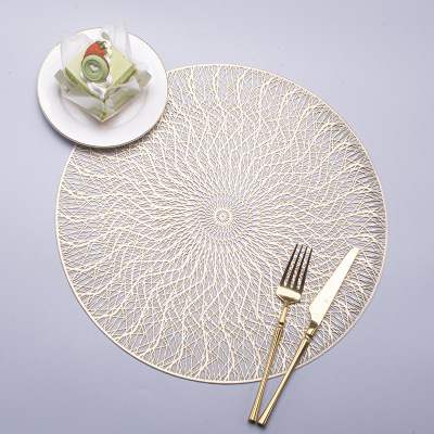 Ningxin Cross-Border Golden of European Style PVC Hollow Circle Placemat Heat Proof Mat Hotel Household Western-Style Placemat Environmental Protection Table Mat