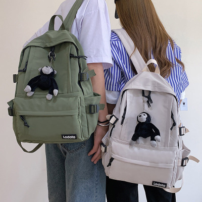 2022 Korean Harajuku Ulzzang Junior High School Student Backpack Female Large-Capacity Backpack Ins Schoolbag Male Solid Color