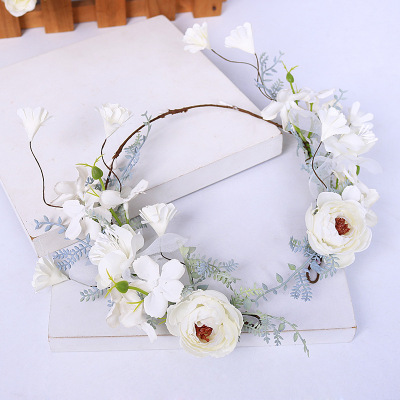 2022 New Mori Style Headband Handmade Flower Wedding Bride Garland Red Artificial Flower Ornament for Women