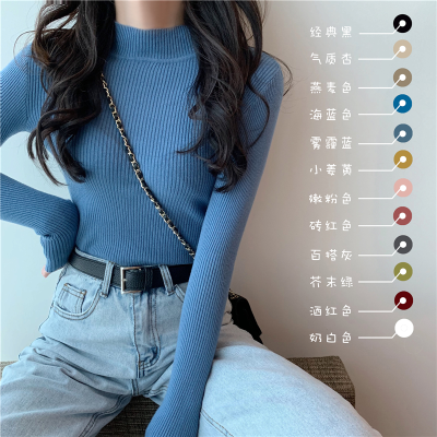 Black Long Sleeve Turtleneck Sweater Women's 2022 Early Autumn Inner Wear Bottoming Shirt Slim Fit Skinny Short Sweater Top