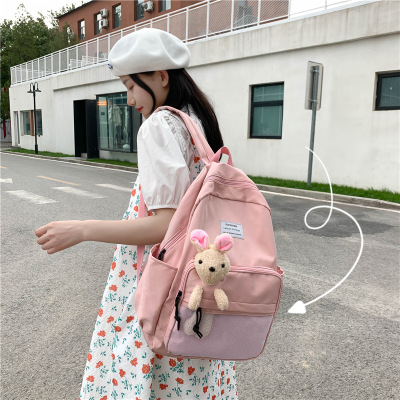 Wholesale Solid Color Fresh Fashion Bear Schoolbag Backpack Leisure Large Capacity Outdoor Travel Junior High School Students