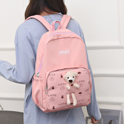 Japanese Style Solid Color Bear Schoolbag Cute Large Capacity Junior High School Student Backpack Female University Style Casual Simple