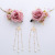 Fashion Pearl Long Tassel Female Antique Flanging Fabric Large Flower Decorative Women's Elegant Metal a Pair of Hairclips