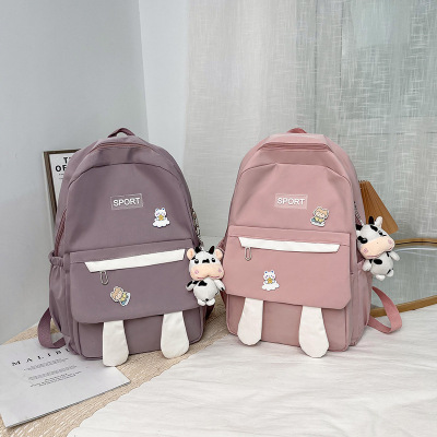 2022 Simple Nylon Rabbit Ears Women's Large Capacity Korean Fashion High School Primary School Student Schoolbag Backpack Simple