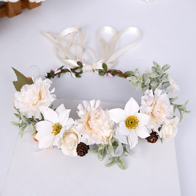 Korean Style Garland Bridal Headdress Artificial Wreath Headband Fresh and Beautiful Hair Accessories Lawn Wedding Holiday Photo Accessories