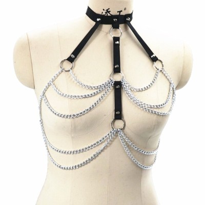 European and American Punk Elastic Fashion Sexy Binding Collar Strap Integrated Performance Jewelry Belt Fashion Chain Waist Chain