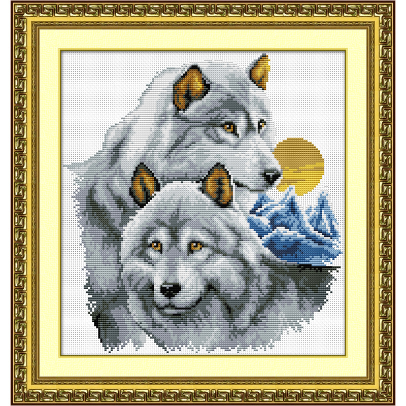 品牌客厅diy材料包十字绣新款cross stitch 两只狼