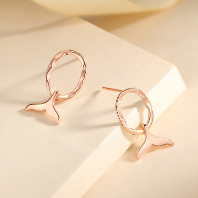 Internet Influencer Yuji Fishtail Earrings Women's Geometric Rose Gold Ins Versatile Elegant Earrings Slim Face Earrings Sterling Silver