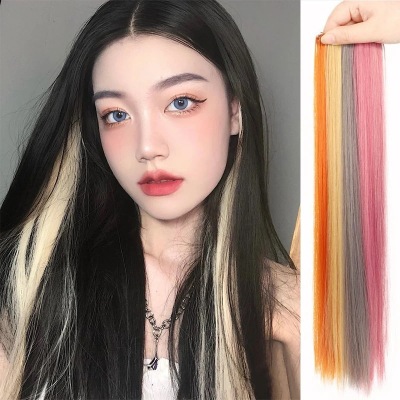 Ear-Hanging Dyed Wig Set One-Piece Color Hair Extension Women's Long Hair Natural Gradient Wig Strip Hair Piece Highlight Dyed