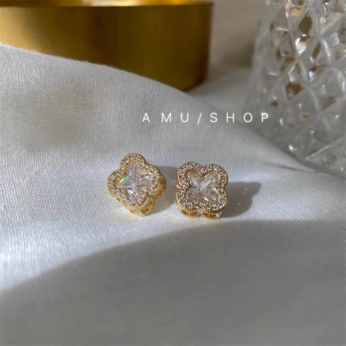 clover zircon earrings elegant high-grade light luxury earrings ins niche gentle earrings niche design female