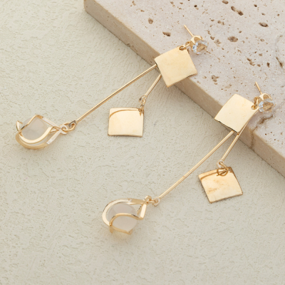 European and American Simple Long Metal Alloy Earrings New Geometric Square Girly Heart-Shaped Earrings One Piece Dropshipping
