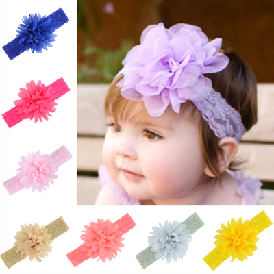 Foreign Trade Hot Color Elastic Lace with Chiffon Flower Hair Band Children Hair Accessories Girl Hair Band